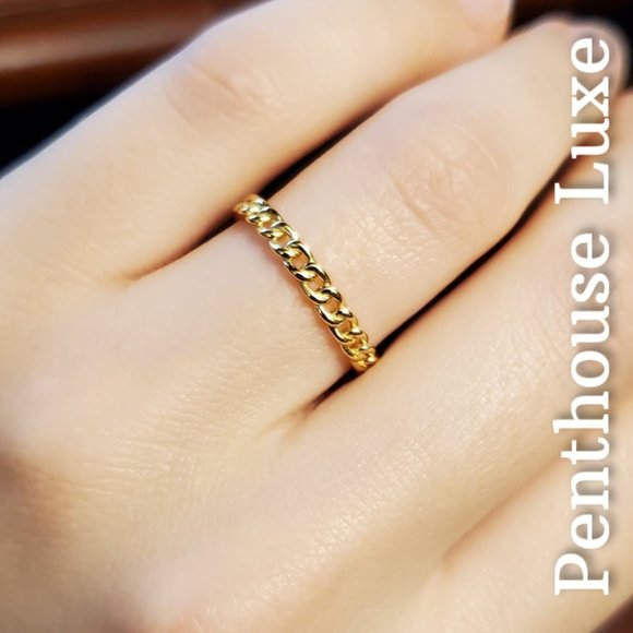 REAL 925 Sterling Silver Yellow Gold Chain Link Ring - Picture 1 of 6